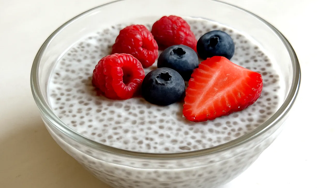 Budino di semi di chia con latte di cocco e frutti rossi"