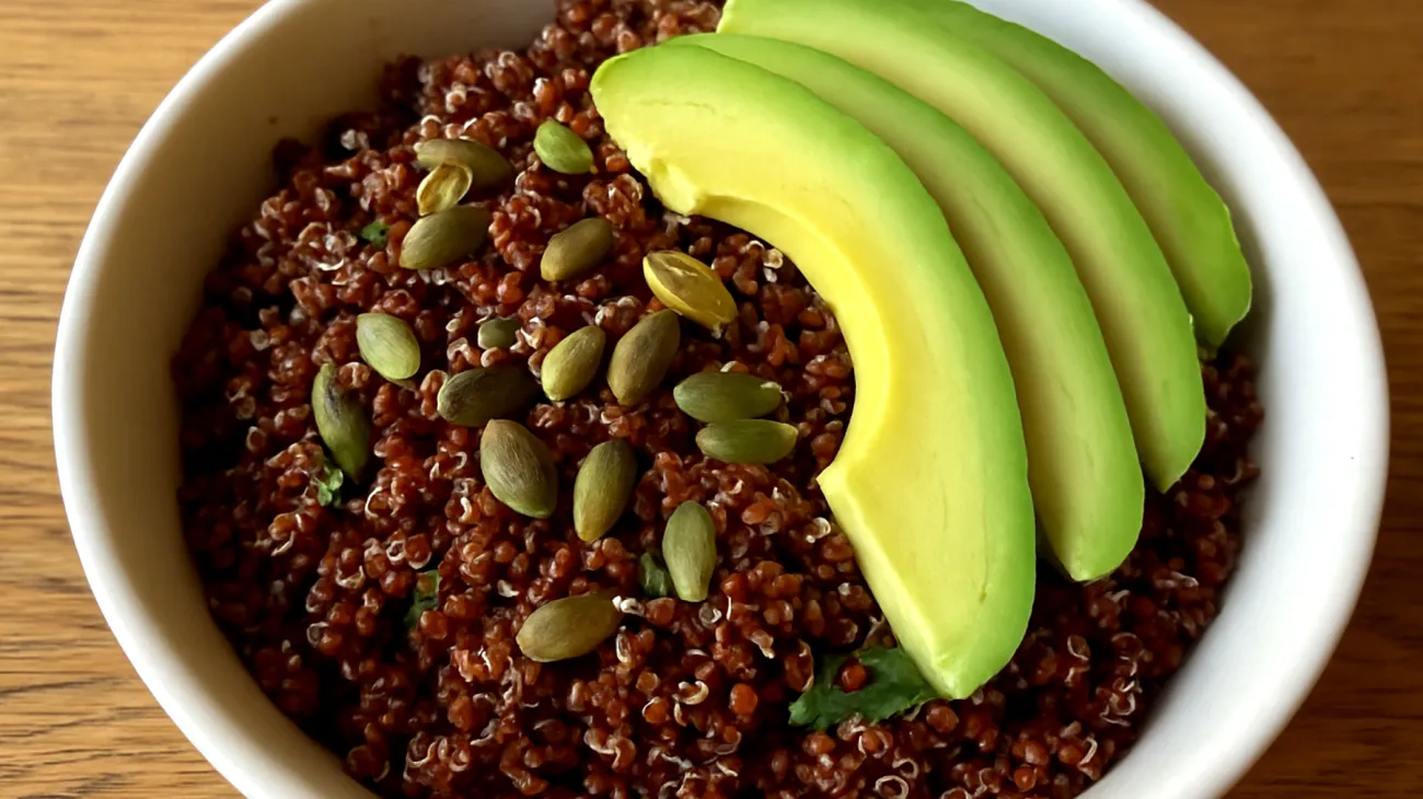 Insalata di quinoa rossa con semi di zucca e avocado"