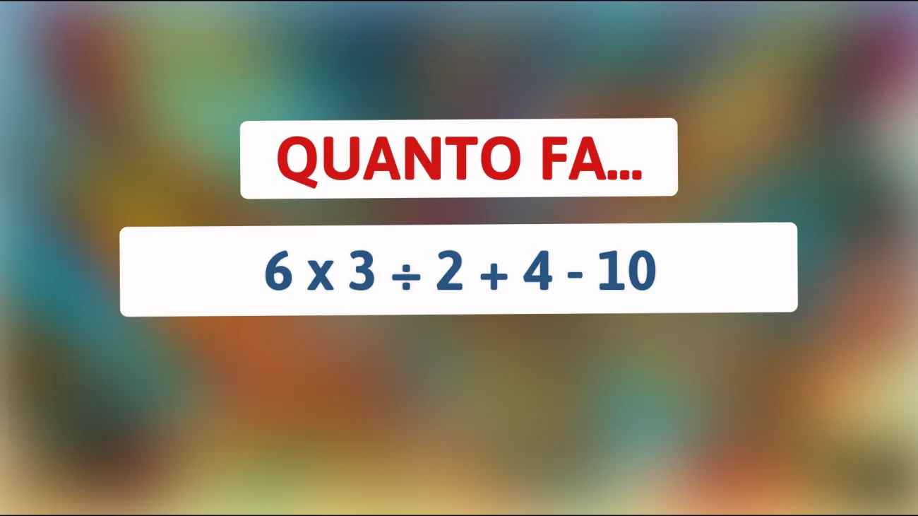 \"I cervelloni riusciranno a risolverlo: Quanto fa 6 x 3 ÷ 2 + 4 - 10? Metti alla prova il tuo QI!\""