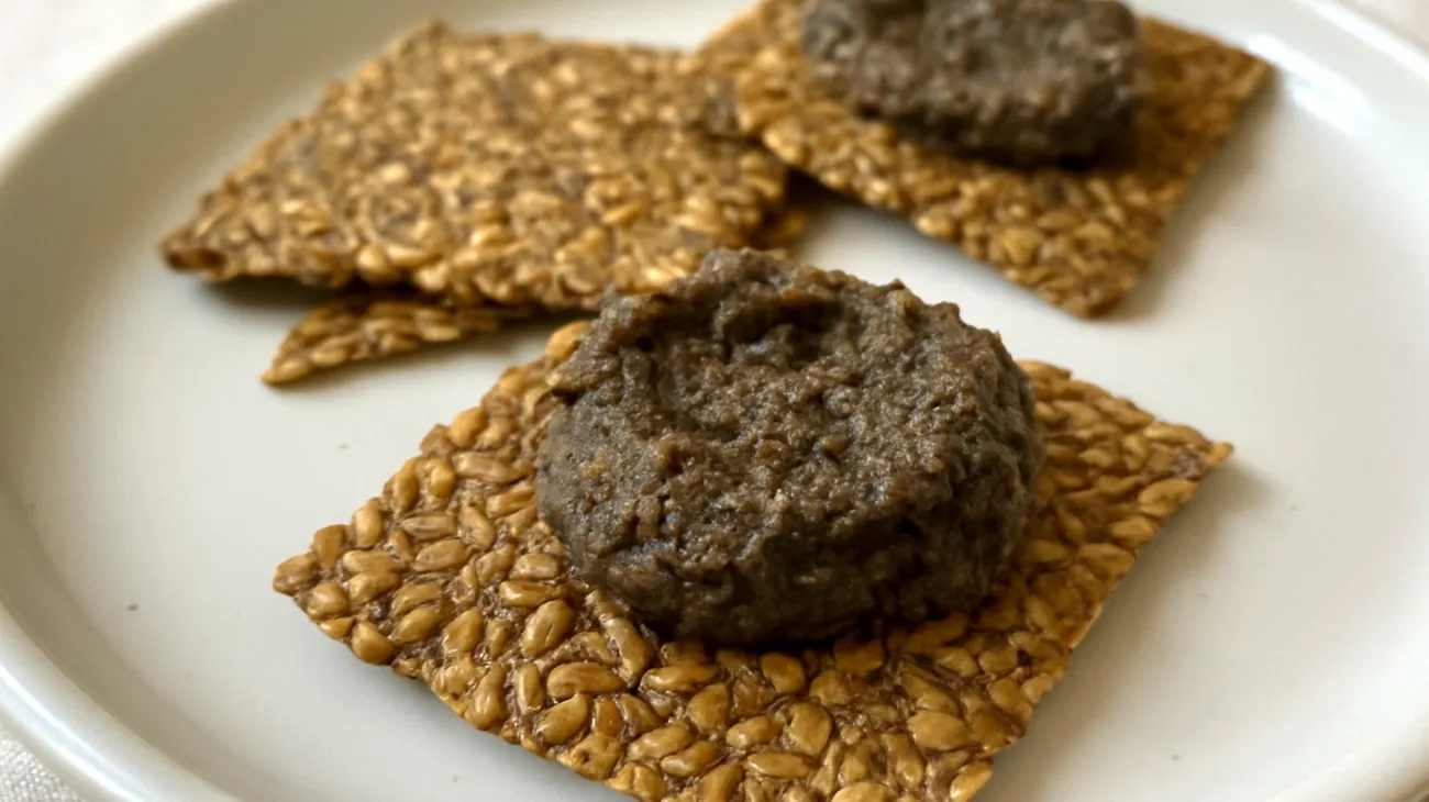 Crackers di semi di lino con hummus di ceci neri"
