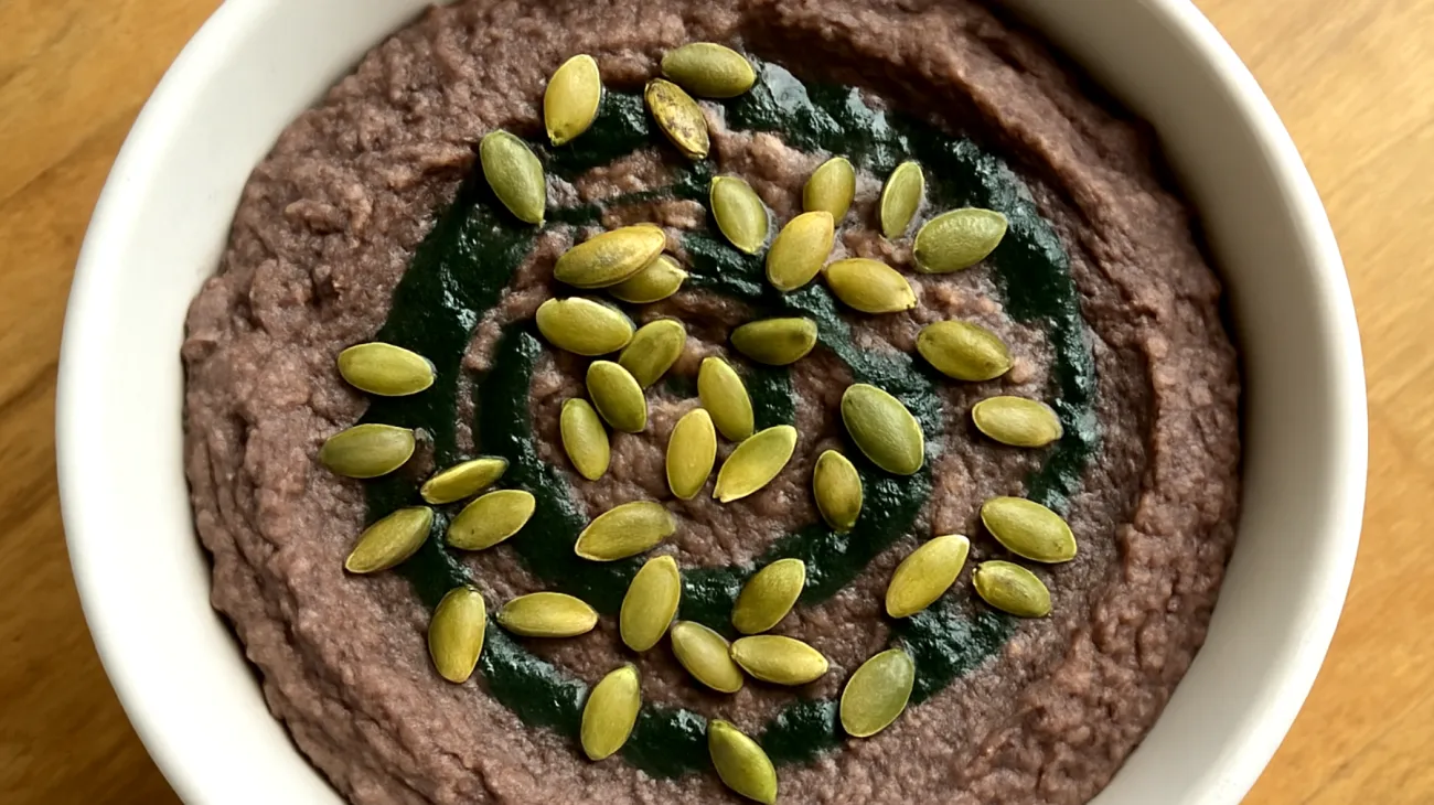 Hummus di fagioli neri con semi di zucca e spirulina"